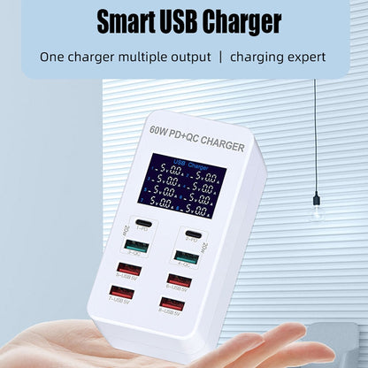 A8T 40W 8 พอร์ต USB QC3.0 USBC / TypeC สถานีชาร์จอัจฉริยะพร้อมจอแสดงผลดิจิตอล AC100240V, ปลั๊ก UK, A8T UK Plug
