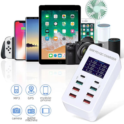 A8T 40W 8 พอร์ต USB QC3.0 USBC / TypeC สถานีชาร์จอัจฉริยะพร้อมจอแสดงผลดิจิตอล AC100240V, ปลั๊ก UK, A8T UK Plug