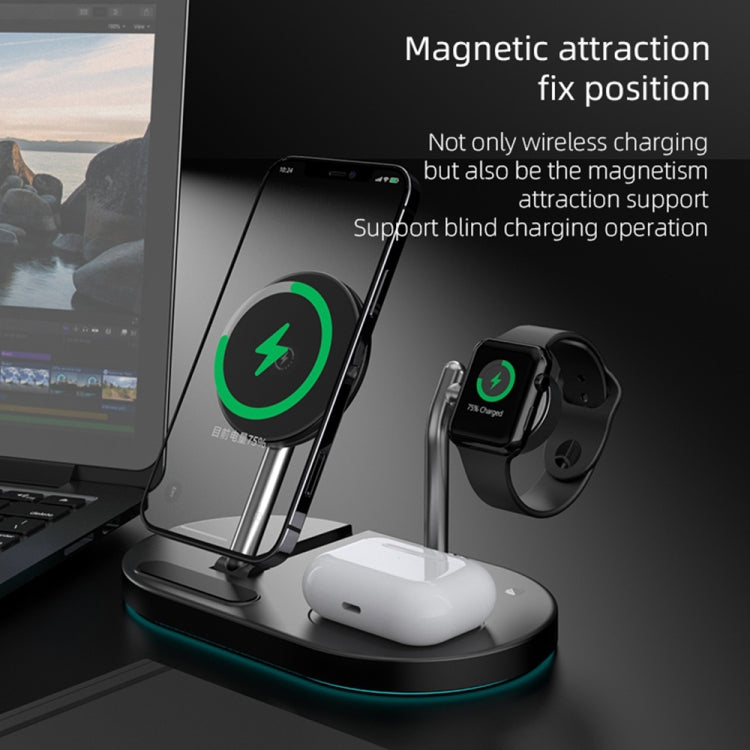 S20 เครื่องชาร์จไร้สายแม่เหล็กมัลติฟังก์ชั่น 15W 4 in 1 พร้อมไฟกลางคืนและที่วางสำหรับโทรศัพท์มือถือ / AirPods, S20 White