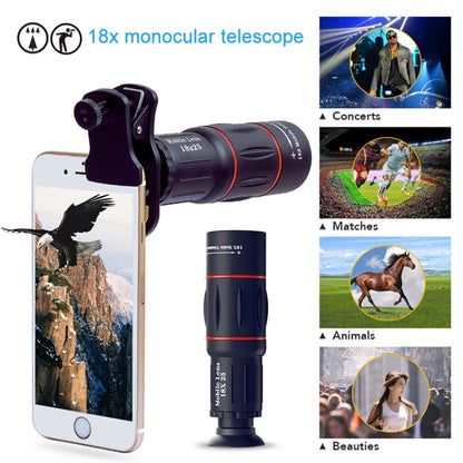 APEXEL APL-T18XBZJ5 4 ใน 1 กล้องโทรทรรศน์ 18X + เลนส์กว้าง 0.63X + เลนส์ Fisheye 198 องศา + เลนส์มาโคร 15X Universal กล้องภายนอกเลนส์โทรศัพท์, APL-T18XBZJ5