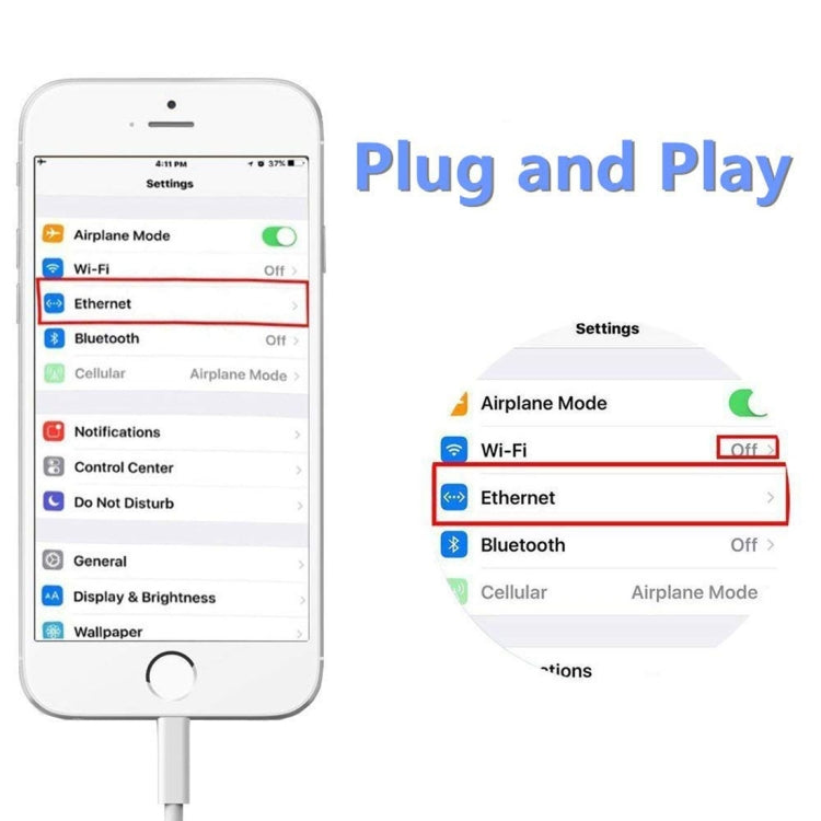 NK107A1 8 Pin to RJ45 Ethernet LAN Network Adapter Cable สำหรับ iPhone / iPad Series, ความยาวรวม: 16 ซม.