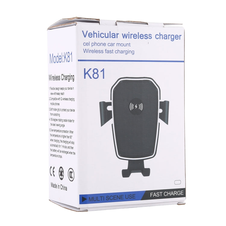K81 10W QI Universal หมุนแรงโน้มถ่วง Induction รถชาร์จไร้สายผู้ถือโทรศัพท์มือถือพร้อมถ้วยดูด, K81