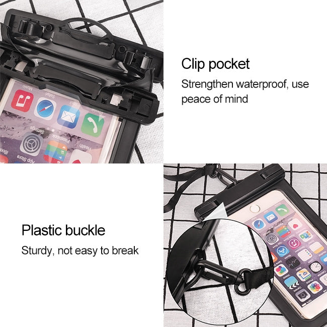 กระเป๋ากันน้ำ PVC ใสอเนกประสงค์ IPX8 พร้อมเชือกเส้นเล็กสำหรับสมาร์ทโฟนที่มีขนาดต่ำกว่า 6.3 นิ้ว