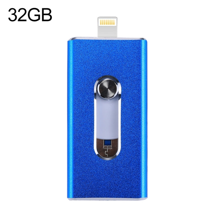 RQW-02 3 ใน 1 USB 2.0 และ 8 Pin และ Micro USB 32GB แฟลชไดรฟ์, RQW-02 Blue