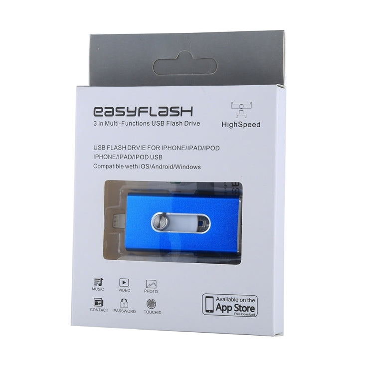 RQW-02 3 ใน 1 USB 2.0 และ 8 Pin และ Micro USB 32GB แฟลชไดรฟ์, RQW-02 Blue