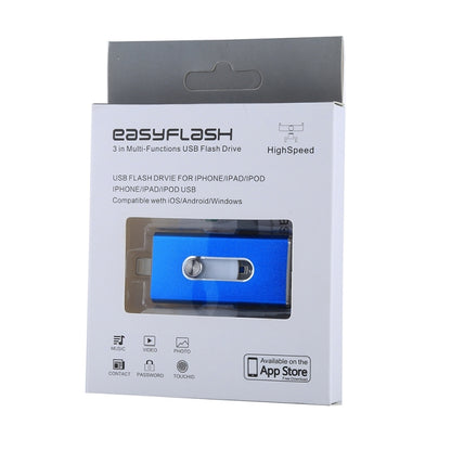 RQW-02 3 ใน 1 USB 2.0 และ 8 Pin และ Micro USB 32GB แฟลชไดรฟ์, RQW-02 Blue