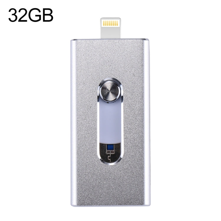 RQW-02 3 ใน 1 USB 2.0 และ 8 Pin และ Micro USB 32GB แฟลชไดรฟ์, RQW-02 Silver
