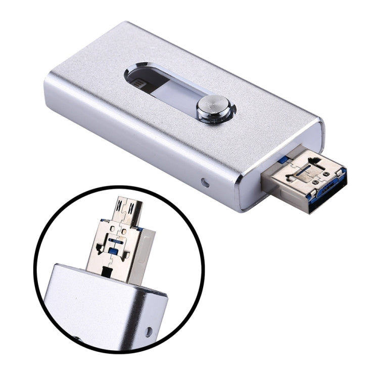 RQW-02 3 ใน 1 USB 2.0 และ 8 Pin และ Micro USB 32GB แฟลชไดรฟ์, RQW-02 Silver