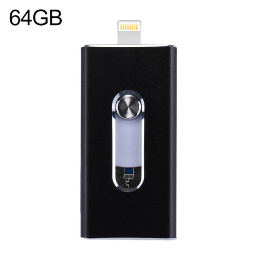 RQW-02 3 ใน 1 USB 2.0 และ 8 Pin และ Micro USB 64GB แฟลชไดรฟ์, RQW-02 Black