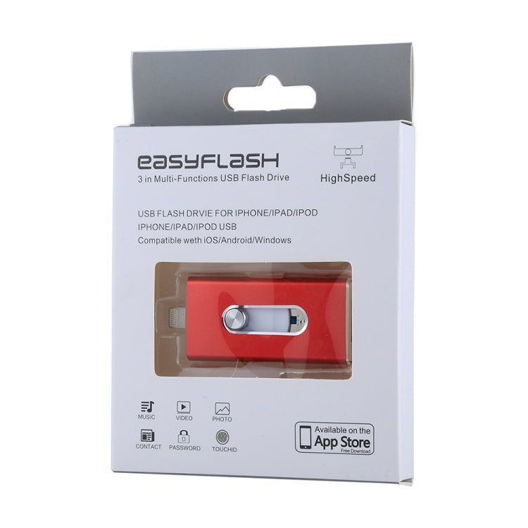 RQW-02 3 ใน 1 USB 2.0 และ 8 Pin และ Micro USB 64GB แฟลชไดรฟ์, RQW-02 Red