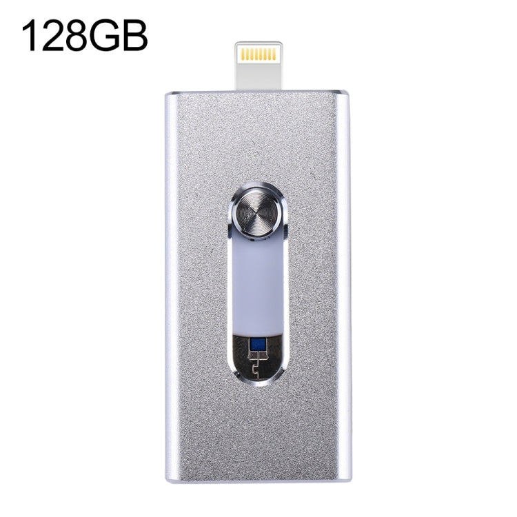 RQW-02 3 ใน 1 USB 2.0 และ 8 Pin และ Micro USB 128GB แฟลชไดรฟ์, RQW-02 Silver