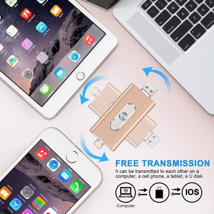 RQW-02 3 ใน 1 USB 2.0 และ 8 Pin และ Micro USB 128GB แฟลชไดรฟ์, RQW-02 Silver