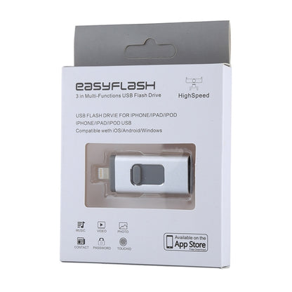 easyflash RQW-01B 3 ใน 1 USB 2.0 และ 8 Pin และ Micro USB 64GB แฟลชไดรฟ์, RQW-01B Silver