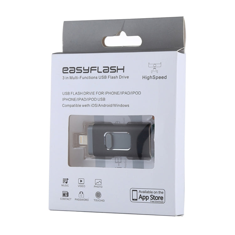 easyflash RQW-01B 3 ใน 1 USB 2.0 และ 8 Pin และ Micro USB 128GB แฟลชไดรฟ์, RQW-01B Black