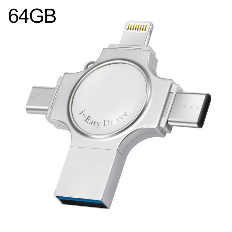 RQW-11S 4 ใน 1 USB 2.0 และ 8 พินและไมโคร USB และแฟลชไดรฟ์ USB-C / Type-C 64GB, RQW-11S