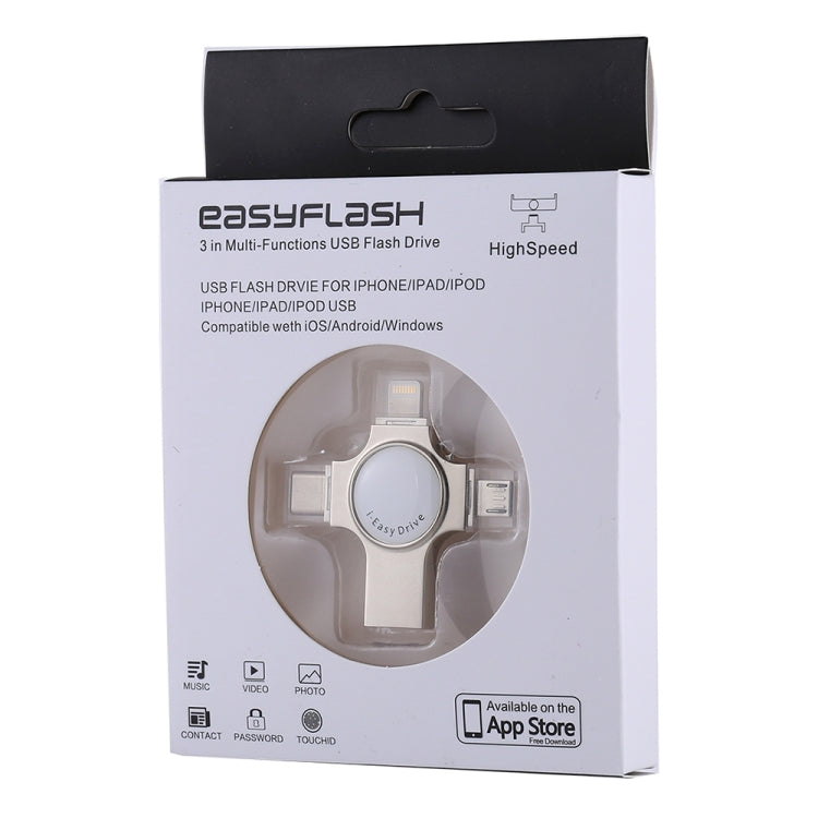 RQW-11S 4 ใน 1 USB 2.0 และ 8 พินและไมโคร USB และแฟลชไดรฟ์ USB-C / Type-C 64GB, RQW-11S