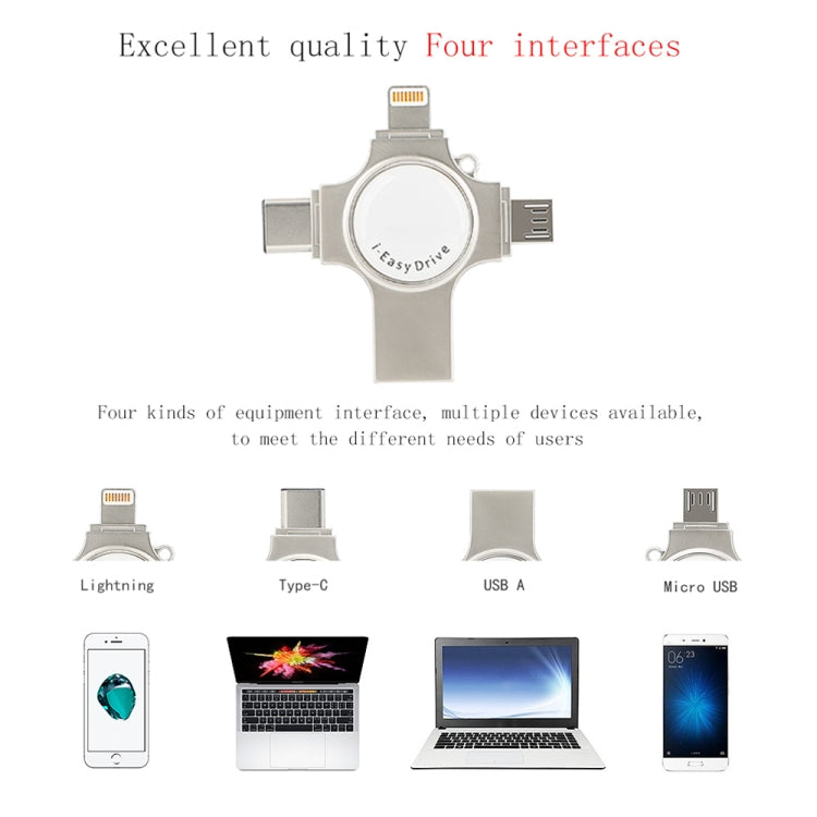 RQW-11S 4 ใน 1 USB 2.0 และ 8 พินและไมโคร USB และแฟลชไดรฟ์ USB-C / Type-C 64GB, RQW-11S