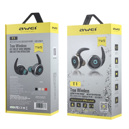 AWEI T1 ชุดหูฟังกีฬา IPX4 กันน้ำไร้สายบลูทูธ V4.2 หูฟังสเตอริโอ, รองรับ TWS, T1