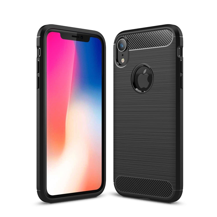 สำหรับ iPhone XR Brushed Texture คาร์บอนไฟเบอร์กันกระแทกเคสหลังป้องกัน TPU, For iPhone XR