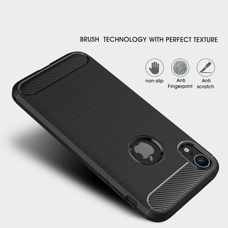 สำหรับ iPhone XR Brushed Texture คาร์บอนไฟเบอร์กันกระแทกเคสหลังป้องกัน TPU, For iPhone XR