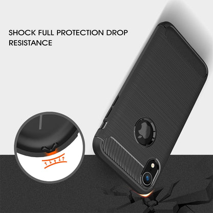 สำหรับ iPhone XR Brushed Texture คาร์บอนไฟเบอร์กันกระแทกเคสหลังป้องกัน TPU, For iPhone XR