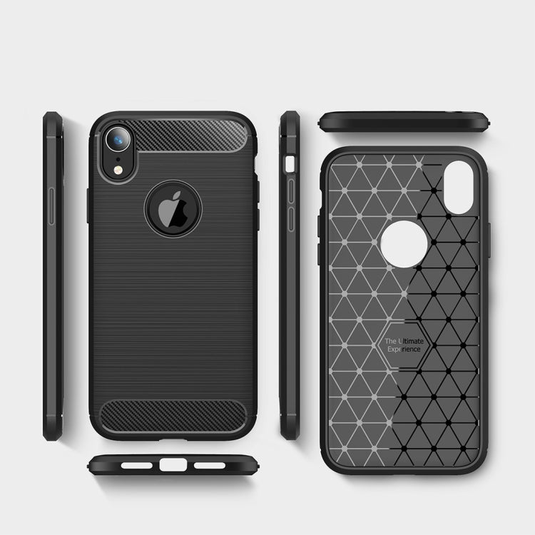 สำหรับ iPhone XR Brushed Texture คาร์บอนไฟเบอร์กันกระแทกเคสหลังป้องกัน TPU, For iPhone XR
