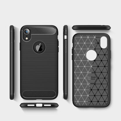 สำหรับ iPhone XR Brushed Texture คาร์บอนไฟเบอร์กันกระแทกเคสหลังป้องกัน TPU, For iPhone XR
