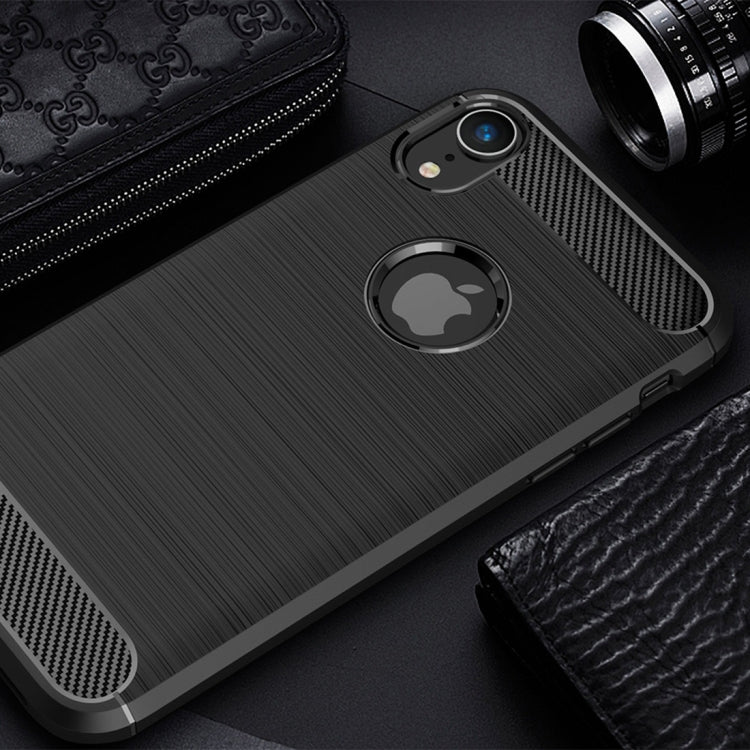 สำหรับ iPhone XR Brushed Texture คาร์บอนไฟเบอร์กันกระแทกเคสหลังป้องกัน TPU, For iPhone XR