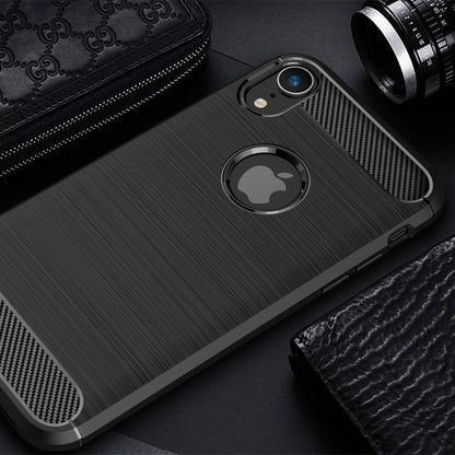 สำหรับ iPhone XR Brushed Texture คาร์บอนไฟเบอร์กันกระแทกเคสหลังป้องกัน TPU, For iPhone XR