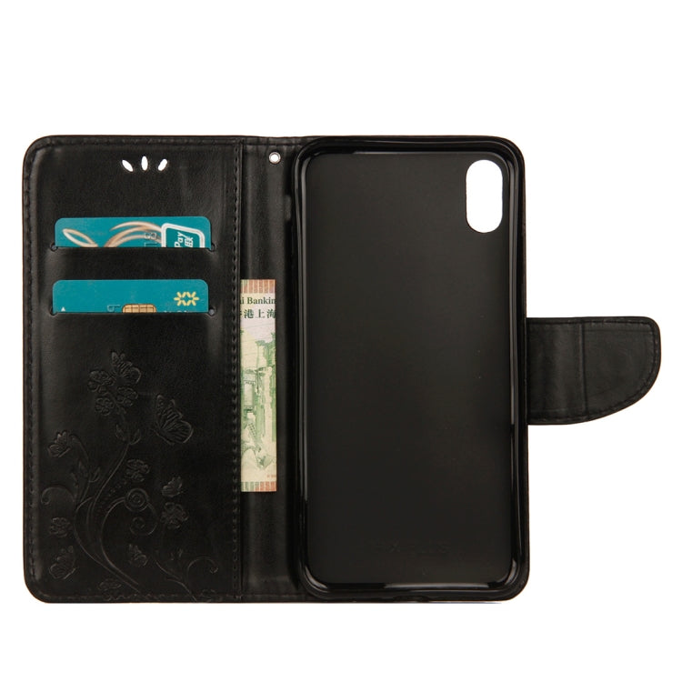 สำหรับ iPhone XS Max ซองหนังพลิกแนวนอนลายผีเสื้อนูนพร้อมช่องเสียบการ์ดและที่วางและกระเป๋าสตางค์และเชือกเส้นเล็ก, For XS Max