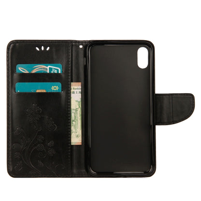สำหรับ iPhone XS Max ซองหนังพลิกแนวนอนลายผีเสื้อนูนพร้อมช่องเสียบการ์ดและที่วางและกระเป๋าสตางค์และเชือกเส้นเล็ก, For XS Max