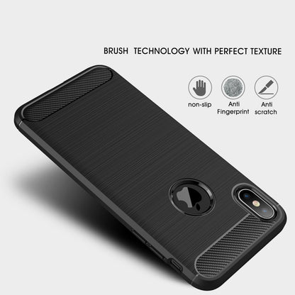 สำหรับ iPhone XS Max Brushed Texture คาร์บอนไฟเบอร์กันกระแทก TPU เคสหลัง, For iPhone XS Max