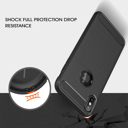สำหรับ iPhone XS Max Brushed Texture คาร์บอนไฟเบอร์กันกระแทก TPU เคสหลัง, For iPhone XS Max