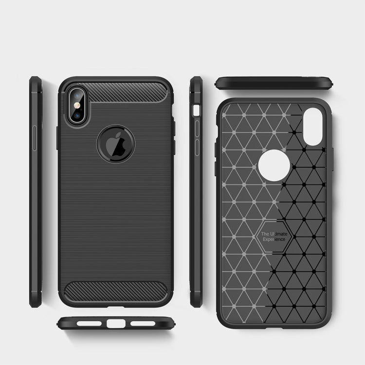 สำหรับ iPhone XS Max Brushed Texture คาร์บอนไฟเบอร์กันกระแทก TPU เคสหลัง, For iPhone XS Max
