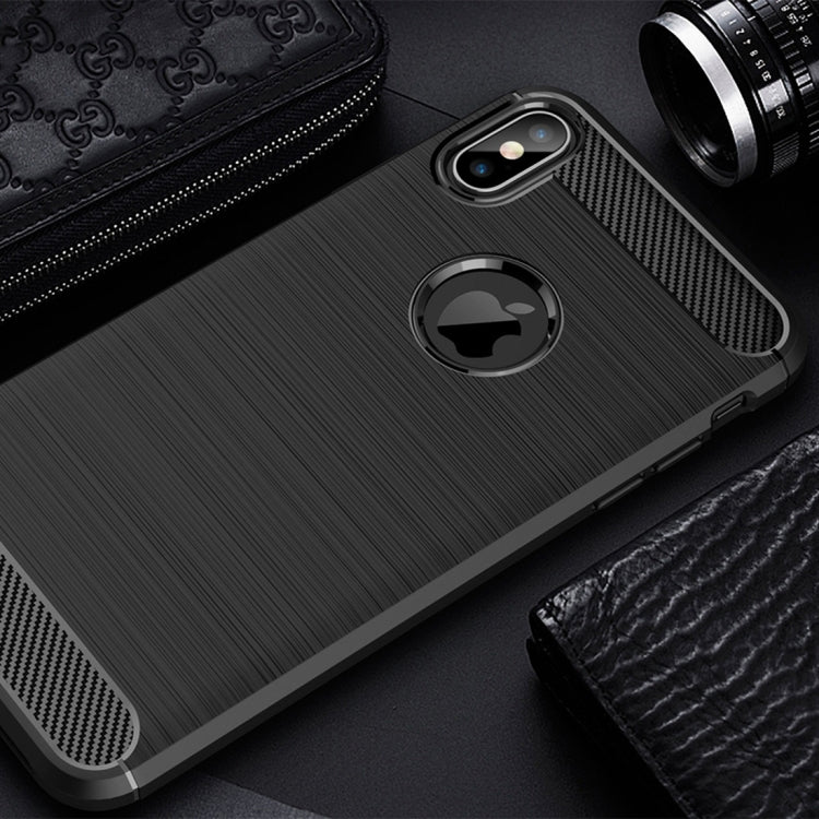 สำหรับ iPhone XS Max Brushed Texture คาร์บอนไฟเบอร์กันกระแทก TPU เคสหลัง, For iPhone XS Max
