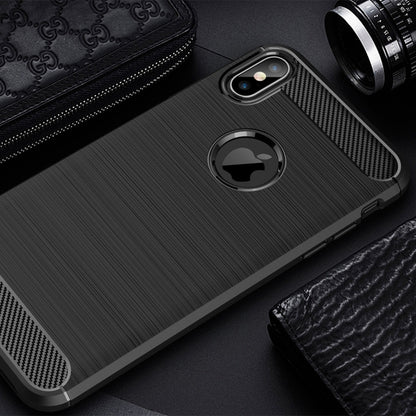 สำหรับ iPhone XS Max Brushed Texture คาร์บอนไฟเบอร์กันกระแทก TPU เคสหลัง, For iPhone XS Max