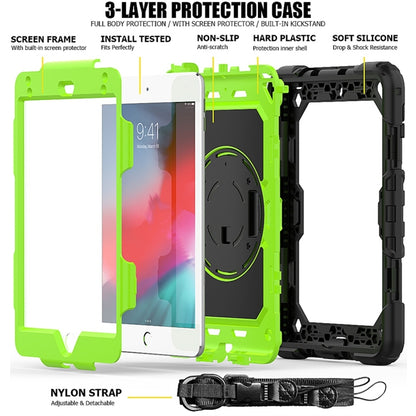 ซิลิกาเจลสีดำกันกระแทก + เคสพีซีสีสันสดใสสำหรับ iPad Mini 2019 / Mini 4 พร้อมตัวยึดและสายสะพายและสายคล้องมือและช่องเสียบปากกา, iPad Mini 2019 / Mini 4