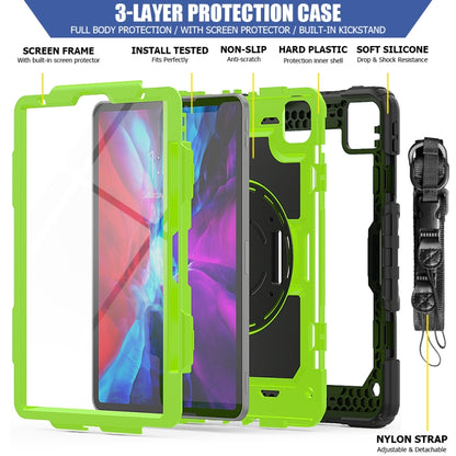 สำหรับ iPad Pro 11 นิ้ว (2018) / Pro 11 นิ้ว (2020) ซิลิกาเจลสีดำกันกระแทก + เคสแท็บเล็ตป้องกันพีซีสีสันสดใสพร้อมตัวยึดและสายสะพายไหล่และสายคล้องมือและช่องเสียบปากกา, iPad Pro 11 inch (2018)