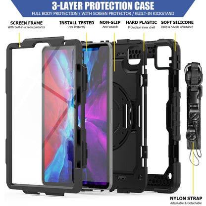 สำหรับ iPad Pro 11 นิ้ว (2018) / Pro 11 นิ้ว (2020) ซิลิกาเจลสีสันสดใสกันกระแทก + เคสแท็บเล็ตป้องกันพีซีพร้อมตัวยึดและสายสะพายไหล่และสายคล้องมือและช่องเสียบปากกา, For iPad Pro 11 inch (2018)