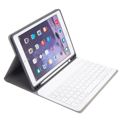 RK508 สำหรับ iPad Air 2 และ Air 1 / Pro 9.7 นิ้วและ iPad 2017 และ iPad 2018 เนื้อผ้าไหมพลาสติกที่ถอดออกได้แป้นพิมพ์ Bluetooth เคสแท็บเล็ตหนังพร้อมขาตั้งและฟังก์ชั่นช่องเสียบปากกา