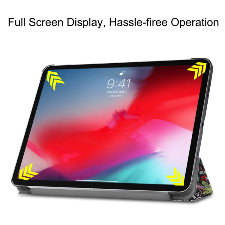 ซองหนังทาสีลายกราฟฟิตีแนวนอนพลิกสำหรับ iPad Pro 11 นิ้ว (2018) พร้อมตัวยึดสามพับและฟังก์ชั่นปลุก / นอนหลับ, For iPad Pro 11 inch (2018)