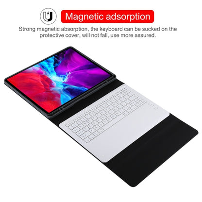 T129 เคสแท็บเล็ตหนังไมโครไฟเบอร์คีย์บอร์ด Bluetooth สีขาวที่ถอดออกได้สำหรับ iPad Pro 12.9 นิ้ว (2020) พร้อมตัวยึด, White Keyboard
