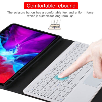 TG11BC เคสแท็บเล็ตหนังไมโครไฟเบอร์คีย์บอร์ด Bluetooth สีขาวที่ถอดออกได้สำหรับ iPad Pro 11 นิ้ว (2020) พร้อมทัชแพดและช่องเสียบปากกาและที่วาง, White Keyboard