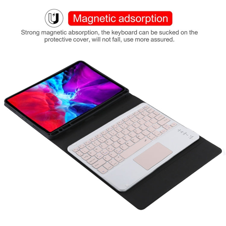 TG11BC บลูทูธที่ถอดออกได้แป้นพิมพ์สีชมพูหนังไมโครไฟเบอร์เคสแท็บเล็ตสำหรับ iPad Pro 11 นิ้ว (2020) พร้อมทัชแพดและช่องเสียบปากกาและที่วาง, Pink Keyboard