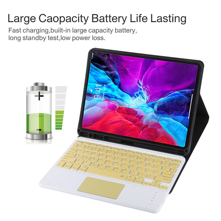 TG11BC บลูทูธที่ถอดออกได้คีย์บอร์ดสีเหลืองหนังไมโครไฟเบอร์เคสแท็บเล็ตสำหรับ iPad Pro 11 นิ้ว (2020) พร้อมทัชแพดและช่องเสียบปากกาและที่วาง, Yellow Keyboard