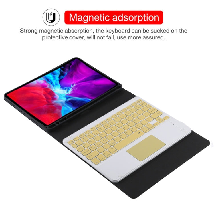 TG11BC บลูทูธที่ถอดออกได้คีย์บอร์ดสีเหลืองหนังไมโครไฟเบอร์เคสแท็บเล็ตสำหรับ iPad Pro 11 นิ้ว (2020) พร้อมทัชแพดและช่องเสียบปากกาและที่วาง, Yellow Keyboard