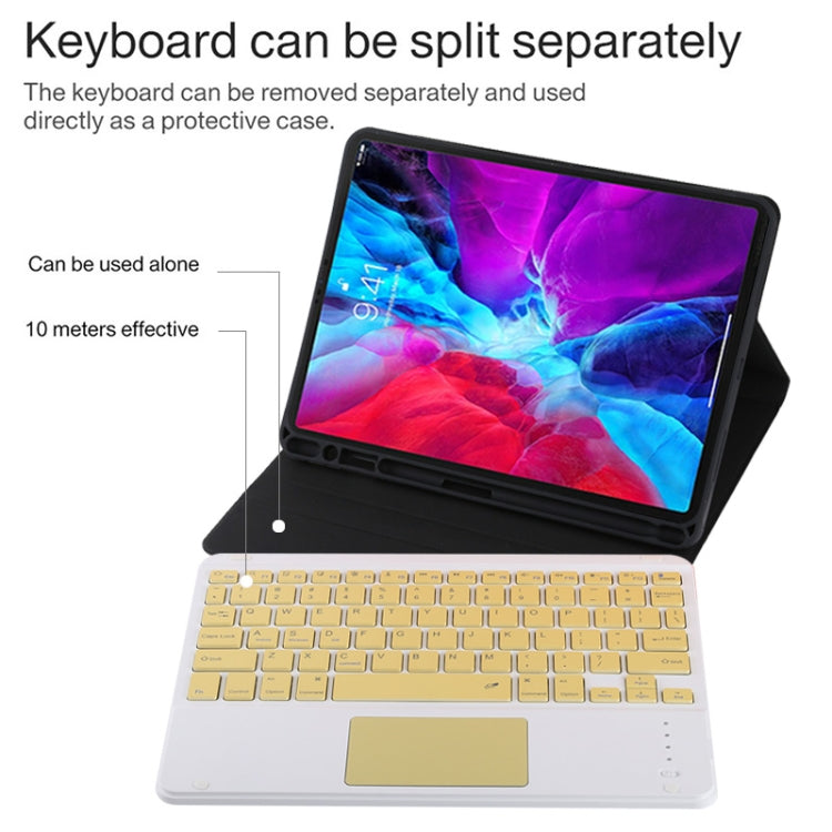 TG11BC บลูทูธที่ถอดออกได้คีย์บอร์ดสีเหลืองหนังไมโครไฟเบอร์เคสแท็บเล็ตสำหรับ iPad Pro 11 นิ้ว (2020) พร้อมทัชแพดและช่องเสียบปากกาและที่วาง, Yellow Keyboard