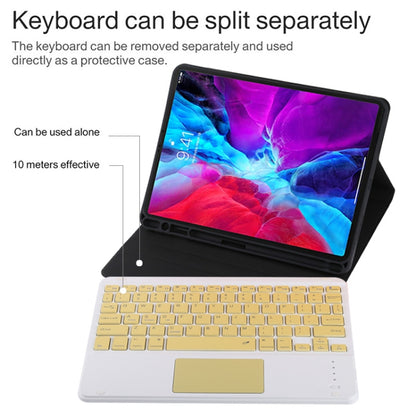 TG11BC บลูทูธที่ถอดออกได้คีย์บอร์ดสีเหลืองหนังไมโครไฟเบอร์เคสแท็บเล็ตสำหรับ iPad Pro 11 นิ้ว (2020) พร้อมทัชแพดและช่องเสียบปากกาและที่วาง, Yellow Keyboard