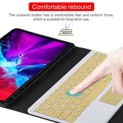 TG11BC บลูทูธที่ถอดออกได้คีย์บอร์ดสีเหลืองหนังไมโครไฟเบอร์เคสแท็บเล็ตสำหรับ iPad Pro 11 นิ้ว (2020) พร้อมทัชแพดและช่องเสียบปากกาและที่วาง, Yellow Keyboard