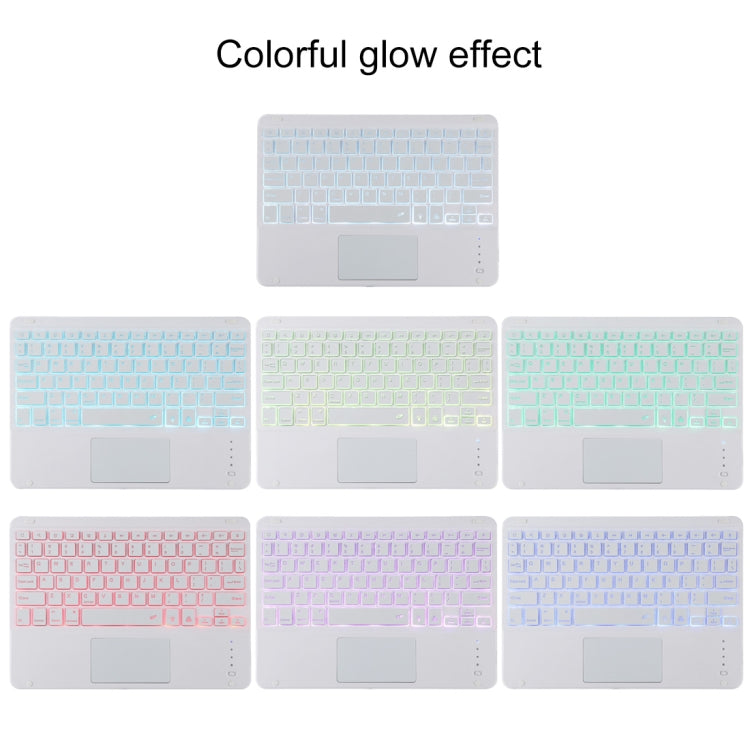 TG11BCS เคสแท็บเล็ตหนังไมโครไฟเบอร์คีย์บอร์ด Bluetooth สีขาวแบบถอดได้สำหรับ iPad Pro 11 นิ้ว (2020) พร้อมไฟแบ็คไลท์และทัชแพดและช่องเสียบปากกาและที่วาง, White Keyboard
